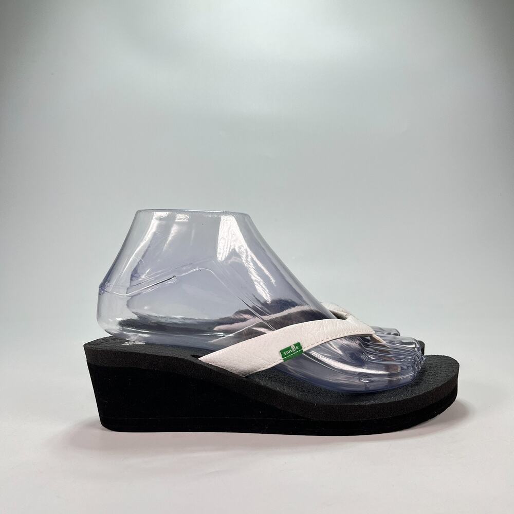 Sanuk Yoga Mat White Casual Comfort Platform Wedge Flip Flop Sandals Womens Sz 6